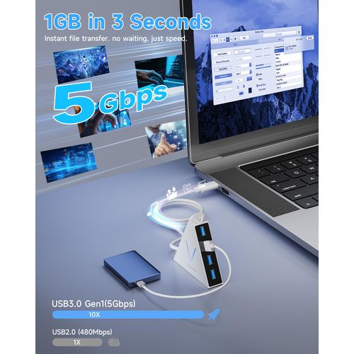 USB C Hub JoyReken,USB C to USB Hub with 4 USB 3.0 Ports,Type C Splitter for MacBook Pro/Air,iMac,Mac mini,Laptop,Surface Pro,XPS,Mouse,Keyboard,Flash Drive,Mobile HDD(2ft,White)