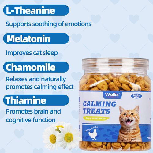 Wellix 13.5oz Calming Cat Treats for Indoor Cats - Chicken Flavor Kitten Training Snacks for Behavioral & Promotes Relaxation with Chamomile Powder & Melatonin