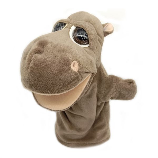 Plush Hippo Hand Puppets Animal Toys for Imaginative Pretend Play Storytelling Mouth Open Puppet Gray