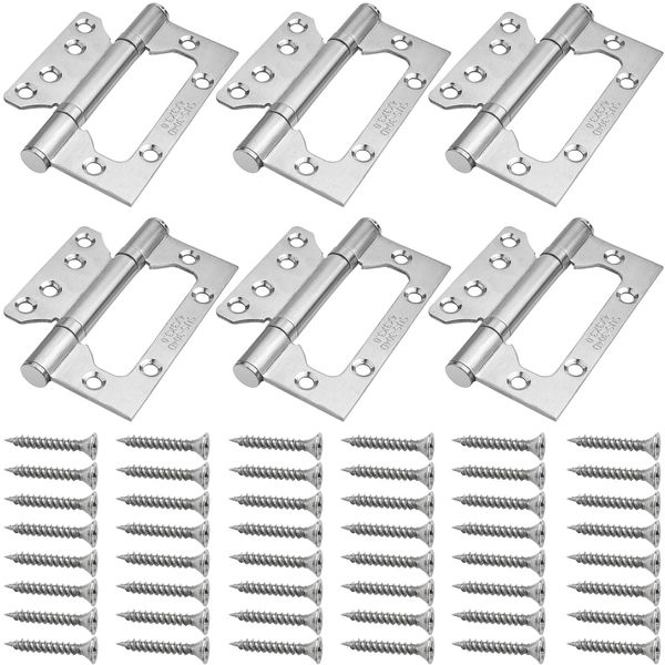 FKKFSS Recessed 304 Stainless Steel Flush Door Hinges丨6Pcs 72 x 105cm with Screws, Ball Bearing Hinges Open The Door Silently, Suitable for Doors, Windows, wardrobes and cabinets (3, Silver)