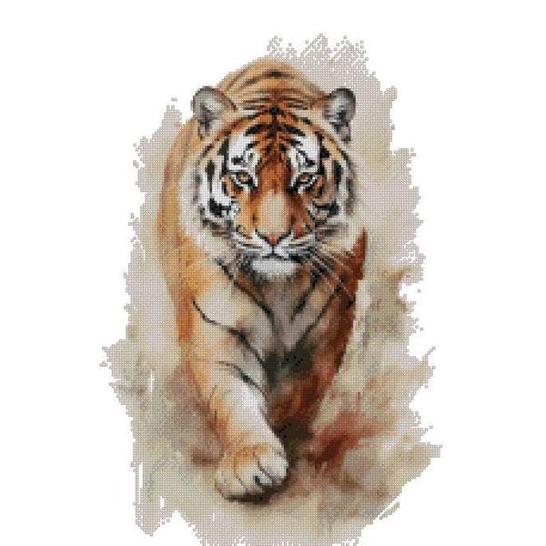 Tiger Walks in, Cotton Counted Cross Stitch Kit, 14ct Cotton, 150x220 Stitches 26x40cm Counted Cotton Tiger