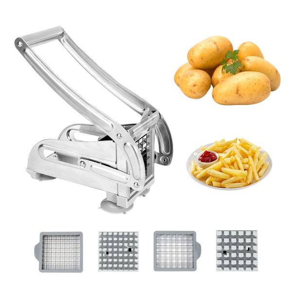 Holdfiturn Potato Chipper Cutter Slicer Stainless Steel chip maker cutter with 2 Sharp Blades 36/64 Holes French Fry Maker for Effortless Chip Cutting