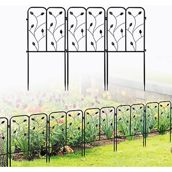 28”Decorative Garden Fence,Garden Edge Border Black Metal Wire Fence Wrought Iro