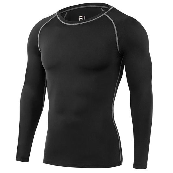 Muaghyee Compression Wear, Compression Shirt, Men's, Long Sleeve, Sports Innerwear, Undershirt, Sports Shirt, Sweat Absorbent, Quick Drying, 1*323 Black