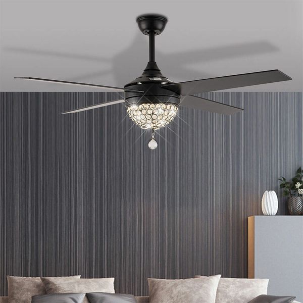 42 Inch Black Ceiling Fan Lights Industrial Crystal Chandelier & Remote Control