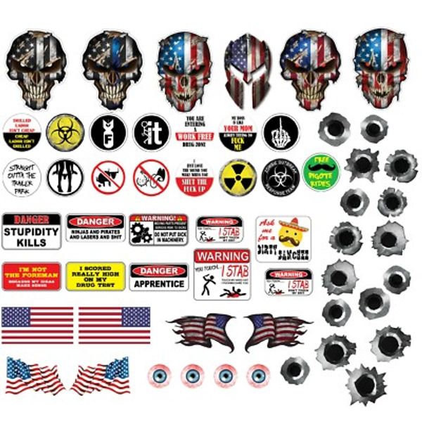 58 Funny Hard Hat Helmet Sticker Construction Pack Extreme Joke Edition Toolbox