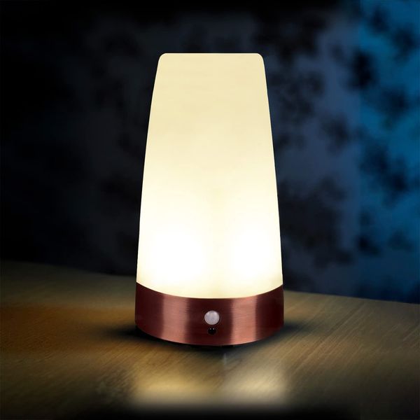 Auraglow Wireless PIR Motion Sensor Table Lamp Super Bright LED Battery Powered Hallway Night Light - Round - 2 Pack