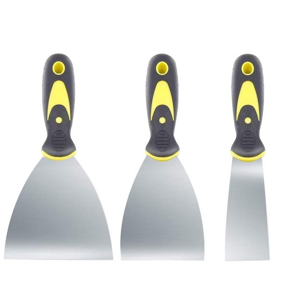 3 Pack Wallpaper Scraper Tool Set Stainless Steel Filling Putty Knife Scraper Wallpaper Steamer Stripper Metal Blade Scraper Paint Stripper Scraper Spackle Knife Drywall Scraper for Polyfilla Cleaning