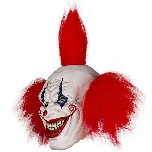 Halloween Evil Laughing Saw Clown Adult Mask Costume Creepy Killer Joker with Red Hair Cosplay Huanted House Props
