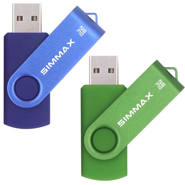 SIMMAX 32GB USB Flash Drives 2 Pack 32GB Memory Stick Swivel Design Thumb Drive USB Stick (32GB Blue Green)