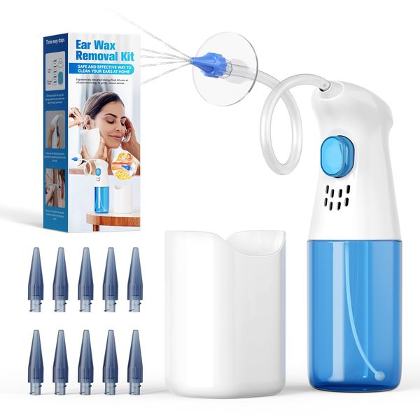 Ear Wax Removal Kit, Qimic Ear Cleaner, Ear Wax Remover for Effective Ear Irrigation Flushing, Complete Ear Cleaning Kit Features 10 Tips for Home Use