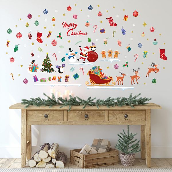 WALPLUS 180x100cm Christmas Combo Decorations Wall Stickers Merry Christmas from Santa and Friends Wall Art Window Display Clings Display Decals Living Room Sale Clearance Living Room Bedroom DIY