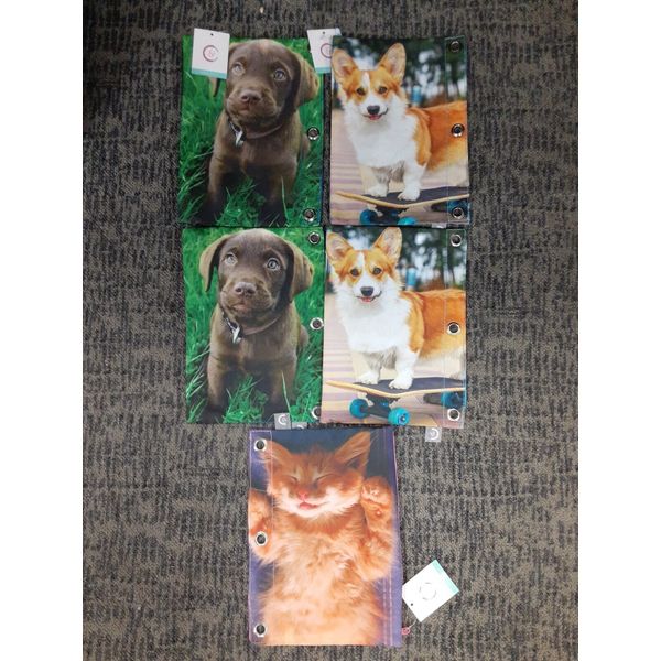 5 Pack: Carli&Caro Assorted Puppy & Kitty Binder Pouches  -   12C