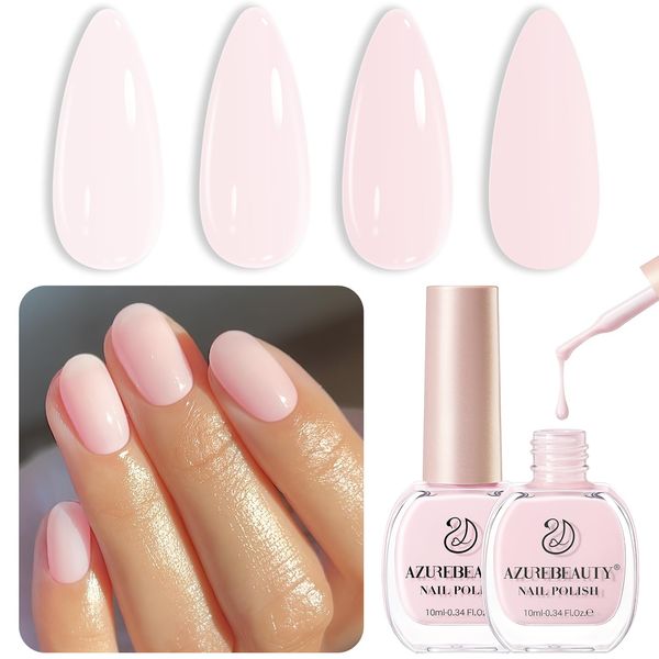 AZUREBEAUTY Pink Nail Polish Set Vegan Light/Pale Pink Nail Polish Quick Dry Natural Infinite Shine Nail Lacquer Fingernail Polish Strengthening Treatment Kit Salon-Quality Gifts Set 2Pcs 0.34 oz