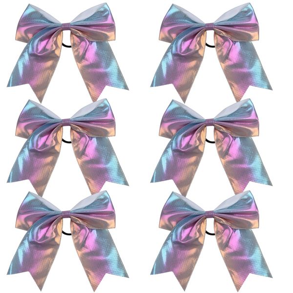 Metallic Sequin and Holographic 8 Inch Cheer Bow Cheerleader Cheerleading Jumbo Cheer Bow Hair Tie(White Holographic)