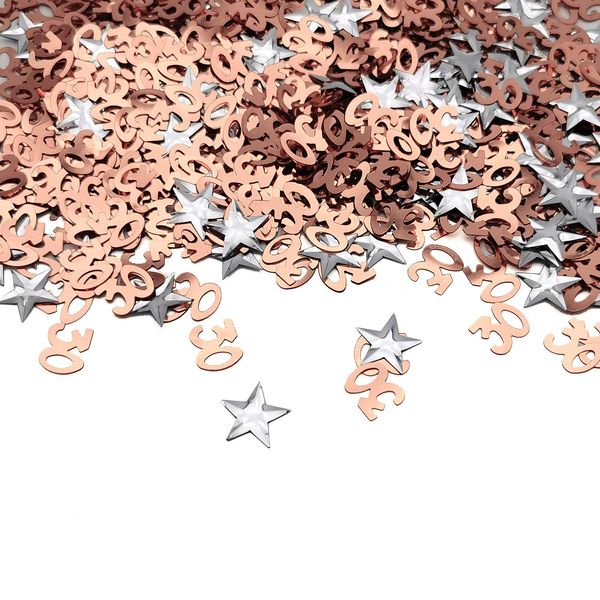 iZoeL 30th Rose Gold Table Confetti Bag 30g incl. 30th Birthday Confetti (1000pcs) Silver Star Confetti Sequin(200pcs) for 30th Birthday Party Wedding Anniversary Table Decoration (Rose Gold 30)