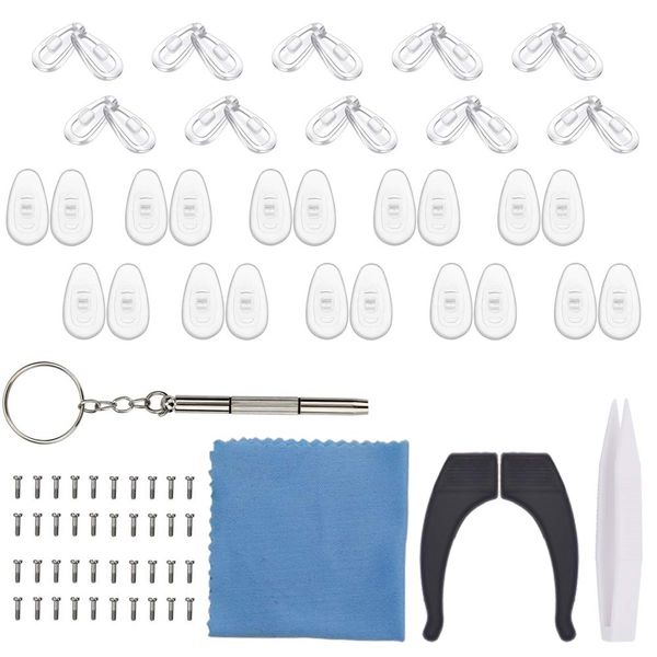 Glasses Nose Pads,YMWALK 10 Pairs Air Chamber Nose Pads Silicone And 10 Pairs Anti-Slip Eyeglass Nose Pads Eyeglass Repair Kit with Micro Screw Screwdriver Tweezers for Eyeglass Sunglasses (20 Pairs)