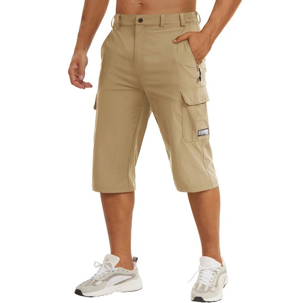 TACVASEN Lightweight Work Shorts for Men Men's 3/4 Jogger Shorts Mens Khaki Capri Shorts Long