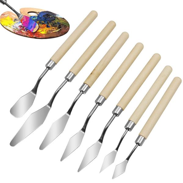 Samcos Palette Knives 7 Piece Set Painting Knives Stainless Steel Wooden Handle Spatula Knife Oil Painting Pottery Clay Coloring Gift Painting Art Tools