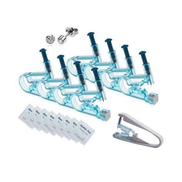 Lishae Ear Piercing Kit, 8 Pcs 4mm Disposable Self Ear Pericings Kit with Ear Studs and 1Pcs Piercing Gun Aid Pierce Kit Tool