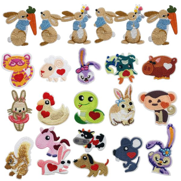 Woohome 23 PCS Iron on Patches, 12 Styles Animals Sew On Patches Rabbit Dog Snake Embroidered Appliques Sticker Patches for Clothes Dress Hat Jeans