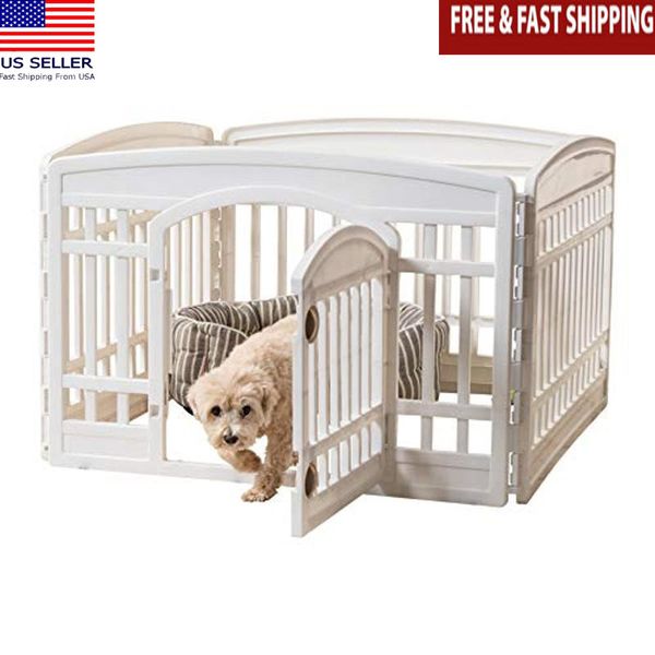 24" 4-Panel Pet Playpen W/ Door Durable & Easy Assembly White USA Made