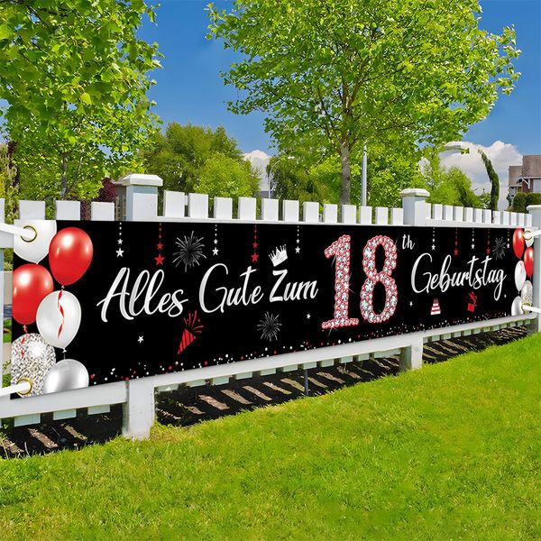 Deko 18. Geburtstag Banner Mädchen Junge,18 Geburtstag Deko,Happy Birthday Banner 18 Geburtstag,Lange Größe Rot Schwarz 18 Geburtstag Party Deko Für Frauen und mann 270 × 40 cm