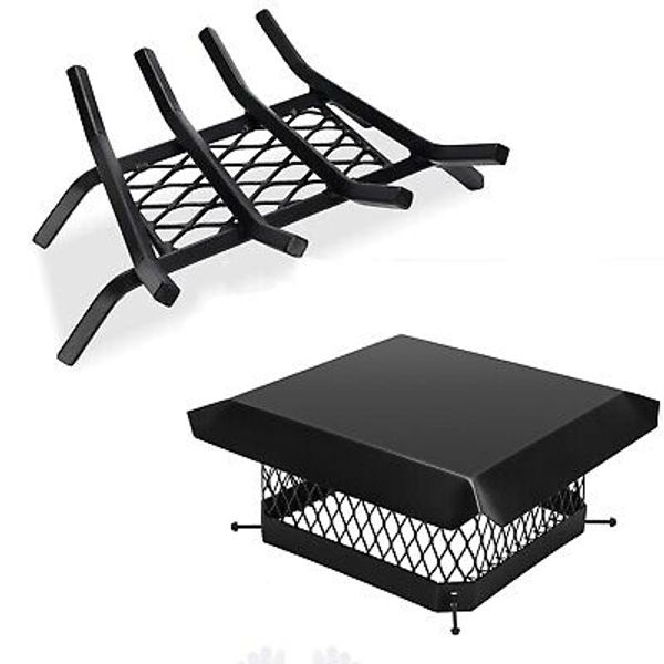 Fireplace Grate with Ember Retainer, 15.5" Heavy Duty Cast Iron Indoor for Ou...