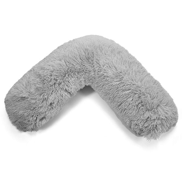 HOMES-LINEN Teddy V Shaped Complete V Pillow or V Case Only For Neck Maternity Back Support Soft Warm Plush Cosy Fleece V Shape Cover (Teddy Cuddles Silver, Teddy Cover Only)