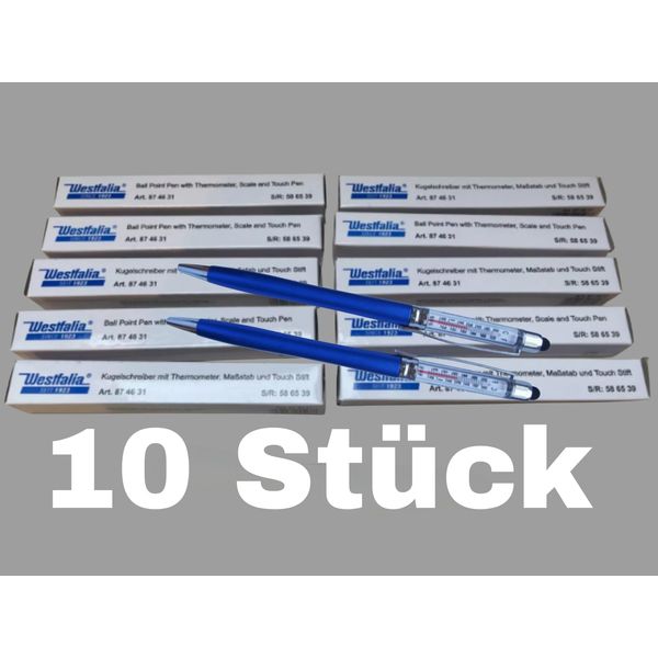 Pack of 10 Ballpoint Pens with Thermometer, Scale and Stylus Multifunction