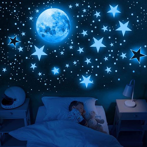 Luminous Stickers, Fluorescent, Stars, Sparkling Stars, Luminous Stickers, Starry Moons, Round Dots, Wallpaper, Room Decoration, Halloween, Christmas, Accessories, Room, Decoration, Children, Present, Birthday Party, Blue