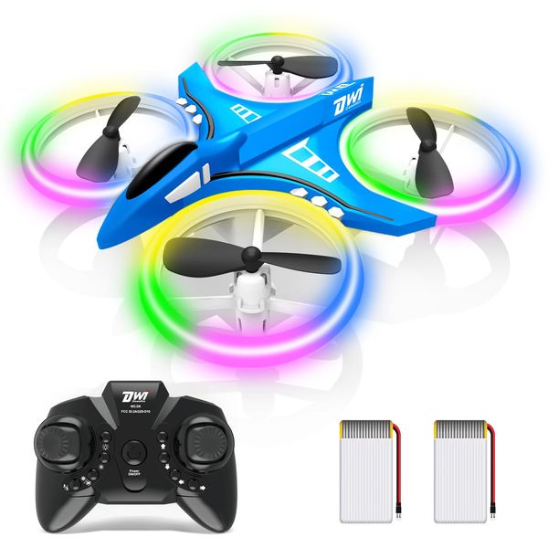 Dwi Dowellin 4.9 Inch Mini Drone for Kids LED Night Lights One Key Take Off Landing Flips RC Remote Control Small Flying Toys Drones for Beginners Boys and Girls Adults Nano Quadcopter, Blue