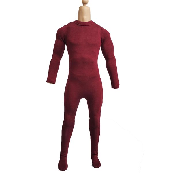 1/6 Scale Male Figure Clothes Long Sleeved Bodysuit Undercoat Jumpsuit Cloth for 12'' Action Figure Doll Clothes (Red)