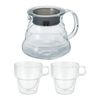 Hario V60 Clear Glass Range Coffee Server 360ml with 2 Double Wall Stack Cups
