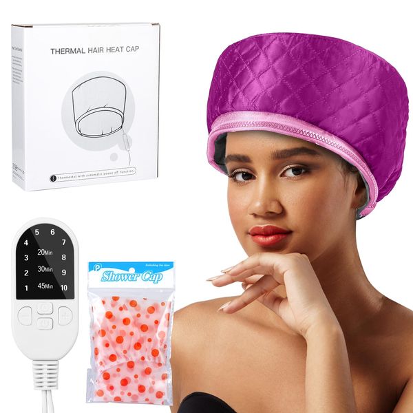 Hair Steamer for Deep Conditioning, Heat Cap for Natural Hair Home use Thermal Steamer 10 Level Heats Up Quickly with Timer Settings Electric Heat Hair Spa Hat (Purple)