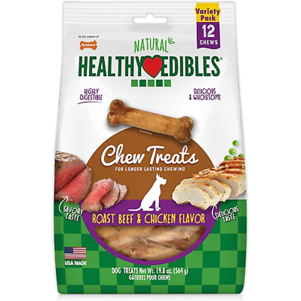 Healthy Edibles Natural Dog Chews Long Lasting Roast Beef & Chicken Flavor Treat