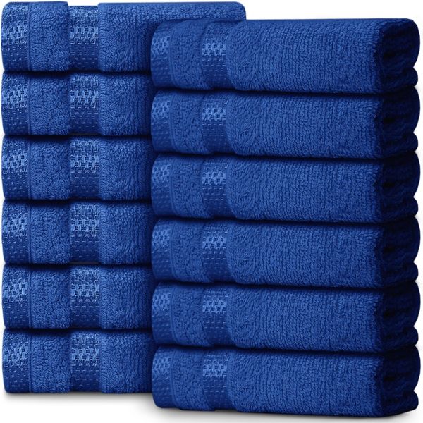 Casabella Face Cloth - 100% Cotton 12 Piece Face Towels 30x30 cm - Quick Dry Flannel Face Cloth Makeup Remover & Cleansing - Fingertip Towels Soft & Absorbent Super Quality - Royal Face Cloth
