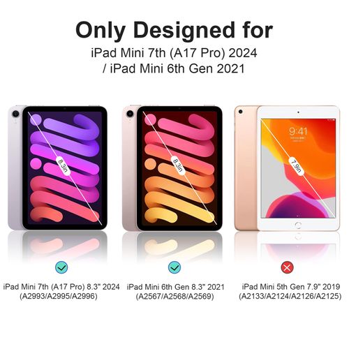 Dwopar Magnetic Case for iPad mini 7 A17 Pro, Slim Smart Folio for iPad mini 7th/6th Generation 8.3 Inch 2024/2021 Model, Lightweight Trifold Stand, Auto Sleep/Wake, Support Pencil Pro, Pink