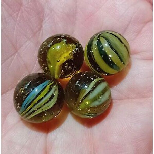 Retro Vintage Lot of Glass Marbles Hand Made Cat Eye Wirepull Honey Colour