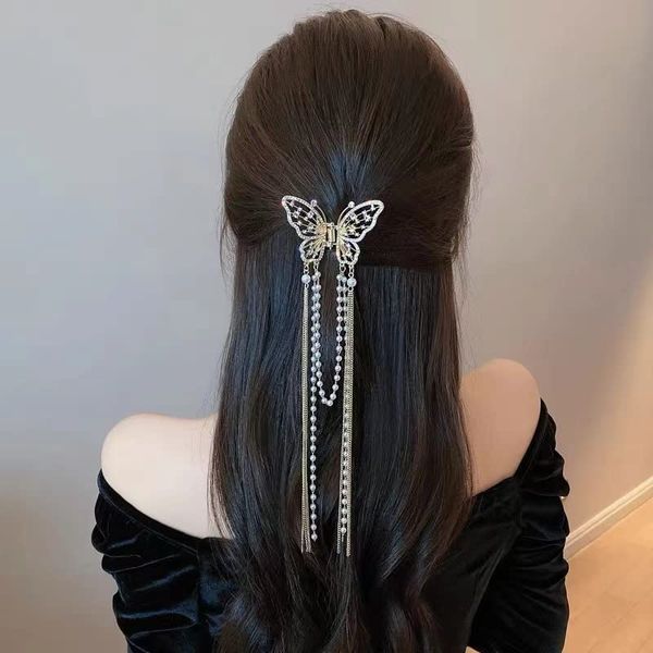 fdsmall Haarkralle Modische goldene hohle Schmetterlingsperle Quaste Rutschfeste Haarkralle Haarspangen Haarschmuck für dünnes Haar Styling für Frauen und Mädchen