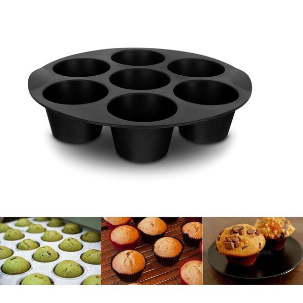 Cabilock Muffin Cake Cups 7 Cup Non- Stick Silicone Muffin Cupcake Tin Tray Baking Mould for Air Fryer Accessories Chocolate Cake Cups 6 inch