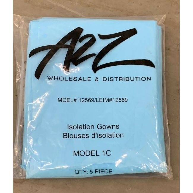 A2Z WHOLESALE & DISTRIBUTION MODEL 12569 1C BLUE ISOLATION GOWNS 5 PACK NEW