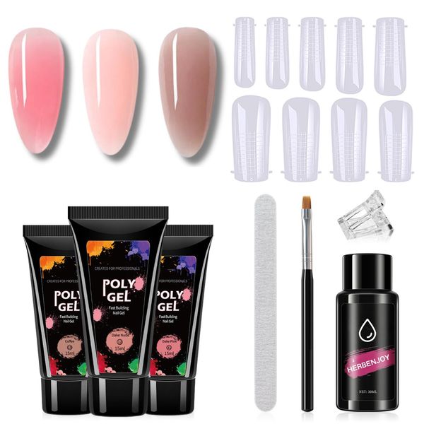 3 color Poly Gel Nail Kit 15ml Nail Extension Set For Beginners Poly Extension Gel Nail Starter Kit 3 color Builder Extension Nail Kit All In One Poly Gel Set With Nail Clips Nail Art Set