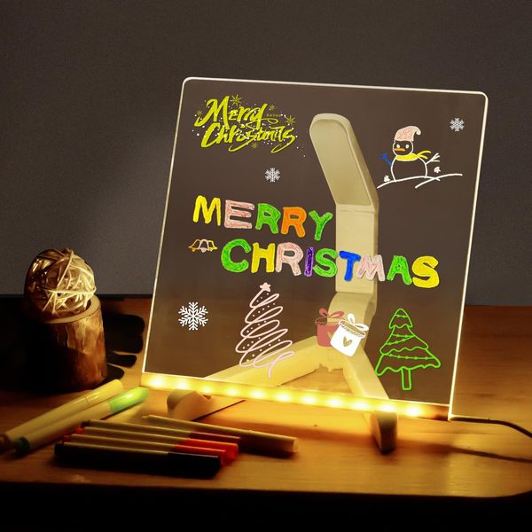 Acrylic Dry Erase Board with Light,LED Note Board with Colors, Light up Dry Erase Board with Stand as a Glow Memo LED Letter Message Board Note Glass Led Board White Board