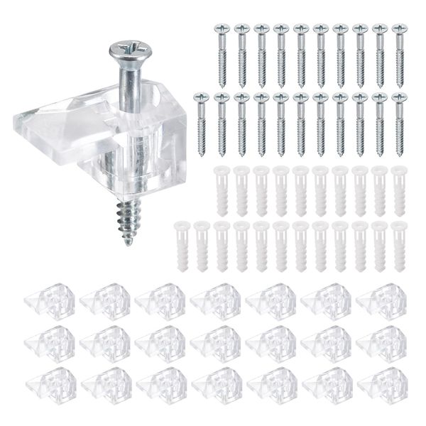 sourcing map 22Set Glass Retainer Clips Kit, 21mm Plastic Glass Cabinet Clips with Screws for Fixing 9mm Thick Glass Cabinet Doors Mirror, Clear