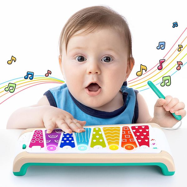 PLAY Touch Xylophone Piano Musical Toys for Toddlers 1-3 with Pen and Lights, Music Instruments Learning Toys for Babies Boys Girls Gifts, Built-in Songs Teaching & Batteries, Imitation Wood Grain