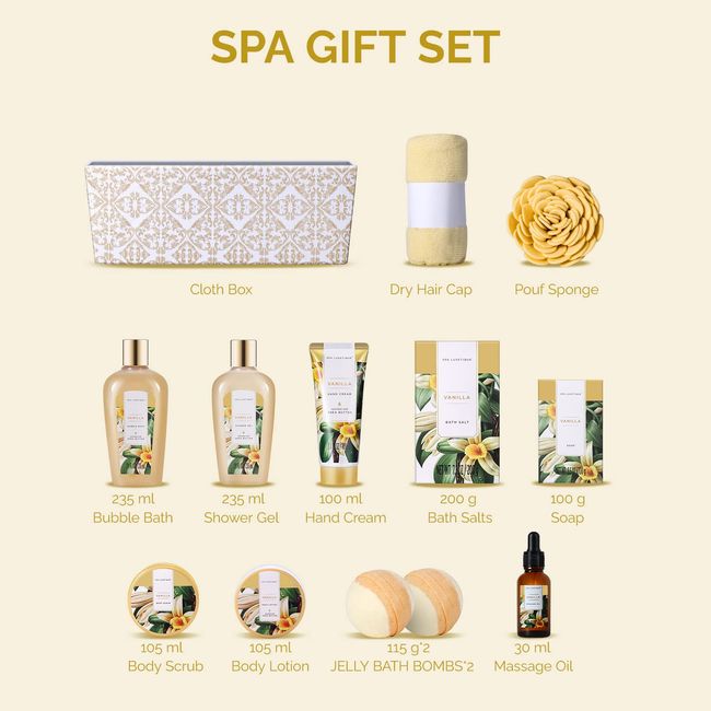 Warm Vanilla Gift Set 12 Pieces SPA Luxetique Shower Gel Bubble Bath