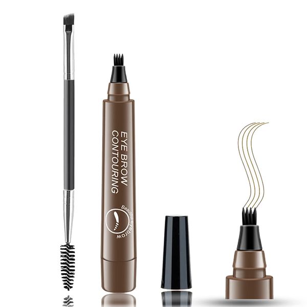 Microblading Eyebrow Pen with Double Ended Brow Brush, Waterproof Eyebrow Pencil Long-lasting Smudgeproof Brow Pen Makeup Cosmetic Tool Naturally Defined Eyebrow Pen (2#Dark Brown+Brush)