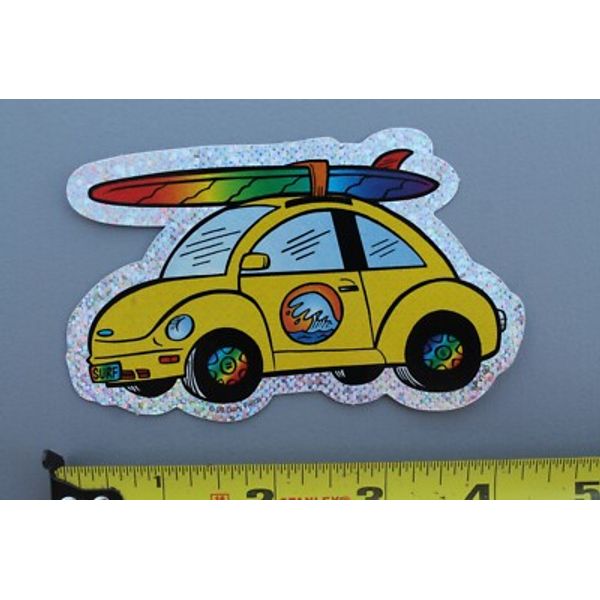 Surf Pirate Rainbow Silver Yellow Cartoon VW Bug OG V54b Vintage Surfing STICKER