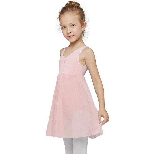 MdnMd Ballet Leotard for Toddler Girls Ballerina Dance Short Sleeve Tutu Skirted Ballet Outfit Dress (Ballet Pink, Small (4-6 Years)